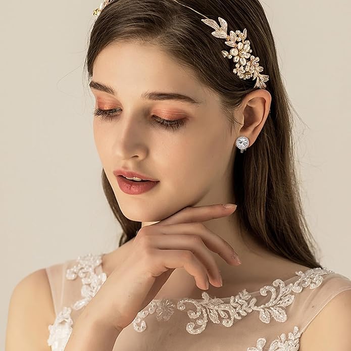 Jstyle 4 Pairs Silver Clip on Earrings for Women Elegant Rhinestone Clip on Earrings Dangle Drop for Brides Bridesmaids Non Pierced Earrings Set