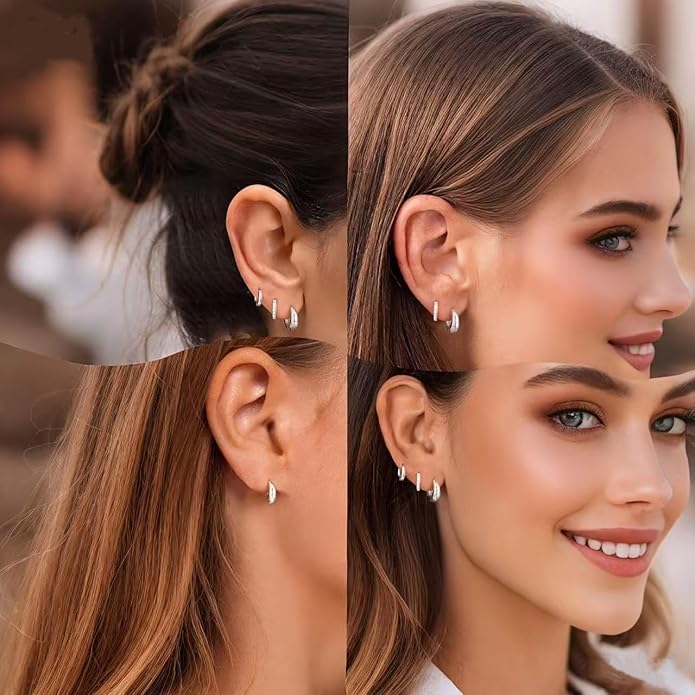 Chunky Small Hoop Earrings for Women 14mm/16mm/19mm Stainless Steel Huggie Earrings Everyday Jewelry Gift for Wife Mom, with Gift Box