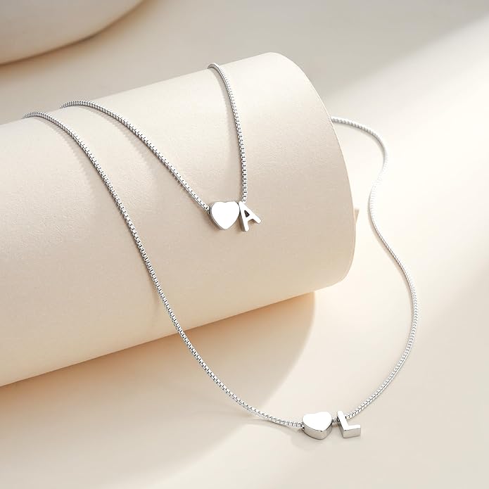 Valentines Day Gifts for Kids Women Teen Girls, 18K Gold Plated Letter A-Z Heart Initial Necklaces for Women Teen Girls Trendy Stuff Birthday Valentines Gifts for Her Mom Wife Jewelry