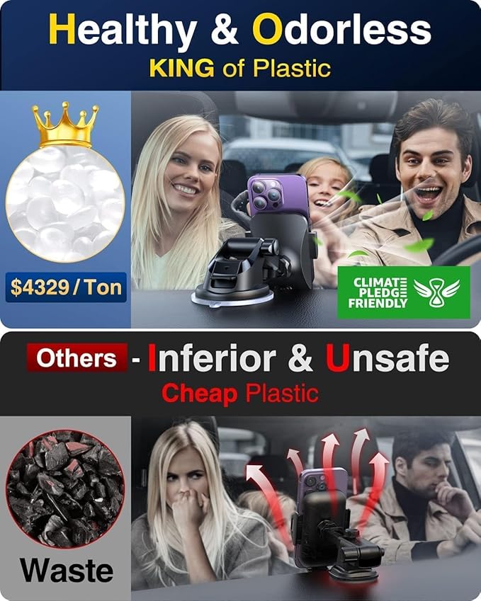 [True Anti-Vibration] Car Phone Holder VANMASS【2025 Ultimate Military-Grade Upgraded】Suction Cell Mount Truck Stand Cradle for Dashboard Windshield Vent for iPhone 16 Pro Max 15 14 13 Samsung Android