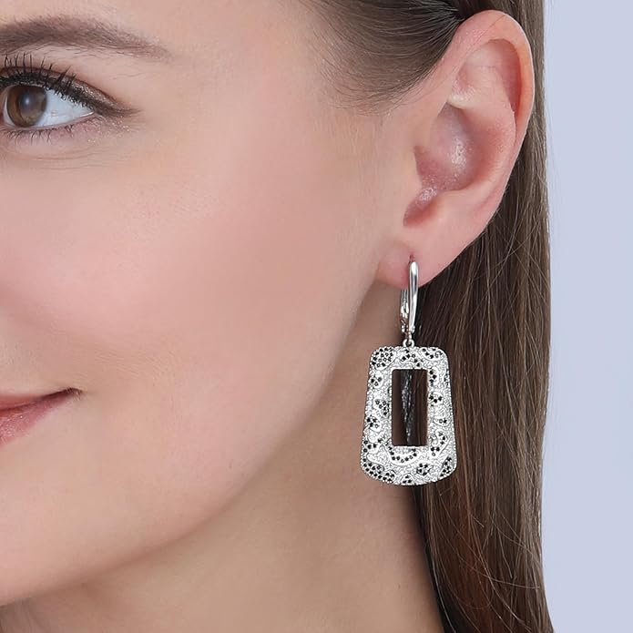 Rose Gold Hoop Earrings for Women, 925 Silver-Plated Thickened Hypoallergenic Earrings, CZ Black Gemstone-Inlaid Earrings - Women's Fashion Jewelry