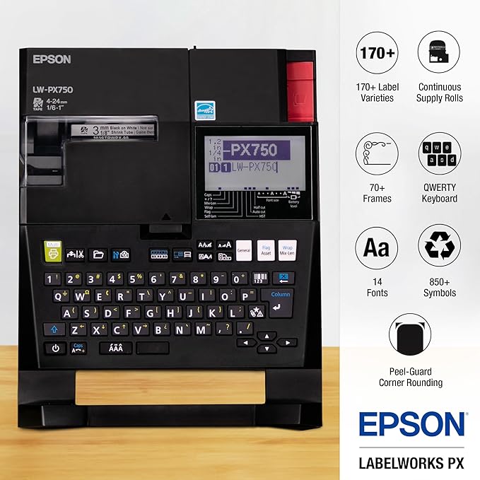LABELWORKS Epson LW-PX750 Industrial Label Maker Kit - Complete Kit with Accessories, Compatible with Large Variety of Tape Types, Portable Handheld Label Printer