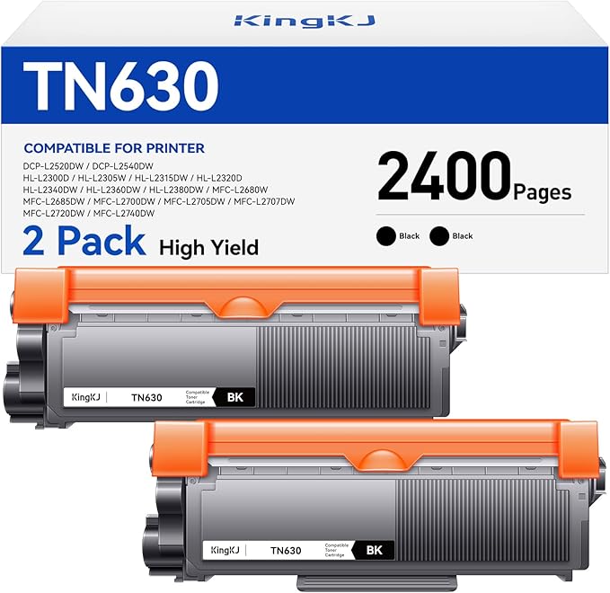 TN630 Black Toner Cartridge 2-Pack Replacement Compatible for Brother TN-630 630 Toner HL-L2380DW HL-L2320D HL-L2340DW DCP-L2540DW MFC-L2700DW MFC-L2720DW HL-L2300D HL-L2360DW MFC-L2740DW Printer Ink