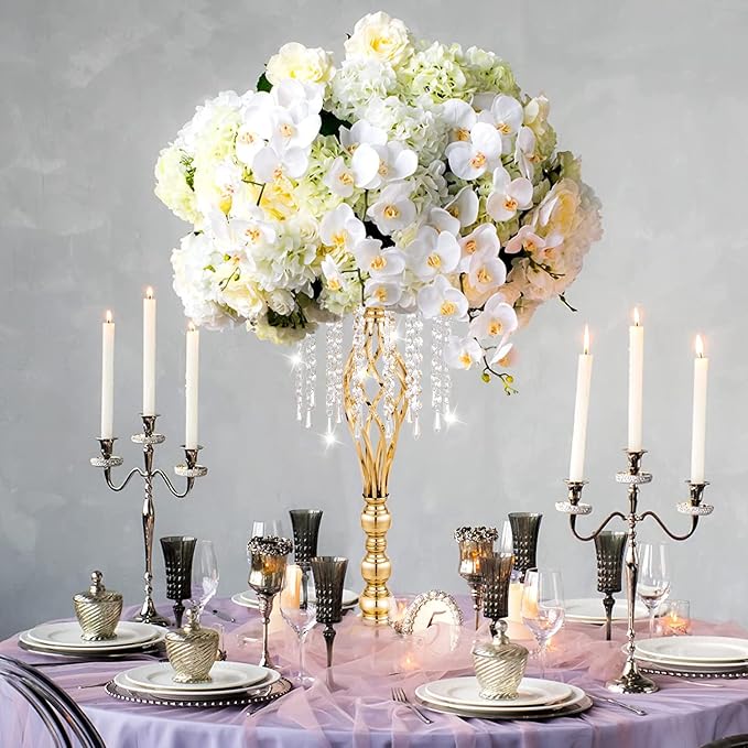 Metal Flower Stands with Crystal Beads, Wedding Centerpieces for Table Decorations, Elegant Metal Flower Arrangement Stands, Flower Vases for Wedding Party Celebration Home Decor (Gold-10pcs)