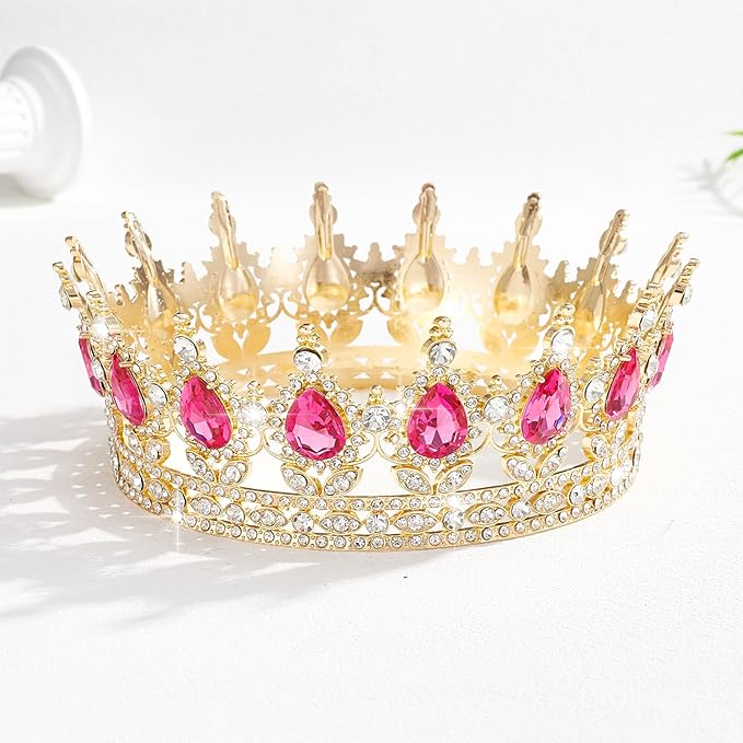 Queen Crown Rhinestone Wedding Crowns and Tiaras for Women Costume Party Hair Accessories Princess Birthday Crown Crystal Bridal Crown (Gold & Rose Crown)