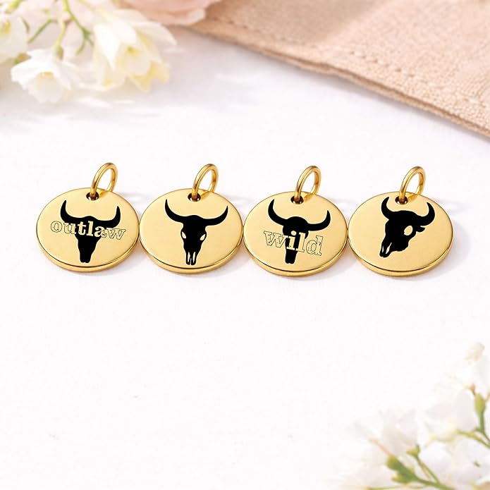 SM Design Western Charm Set of 4 – Stainless Steel Western Charms for Bracelets & Necklaces – Cowgirl, Ranch & Country Style Jewelry Charms – Western Gift for Women & Moms
