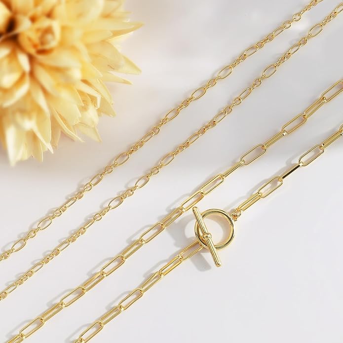 CHESKY Layered Necklaces for Women, 14K Gold Plated Chain Necklace Women Trendy Cuban Link Paperclip Chain Toggle Clasp Necklace Fashion Chunky Jewelry for Women