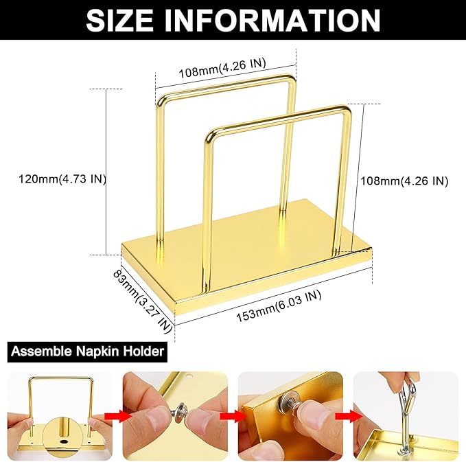 Livabber Napkin Holder, Metal Napkin Storage Modern Freestanding Tissue Paper Dispenser for Table Kitchen Countertop (Metal Base, Gold)