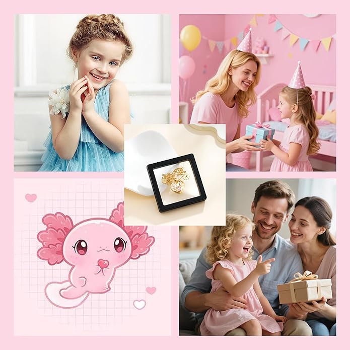 C-leen Axolotl Valentines Day Gifts for Her, 14K Gold Plated Axolotl Initial Necklace Cute Heart Initial Pendant Necklaces Birthday Valentines Day Gifts for Kids Girls Women