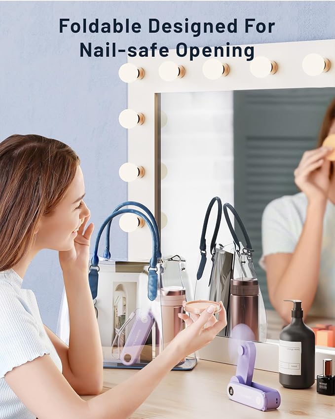 SWEETFULL Portable Handheld Mini Fan with LED Display, 3-in-1 Personal Foldable USB Rechargeable Hand Held Fan & Flashlight for Travel, Lash Eyelash, Cute Small Pocket for Women, Girls