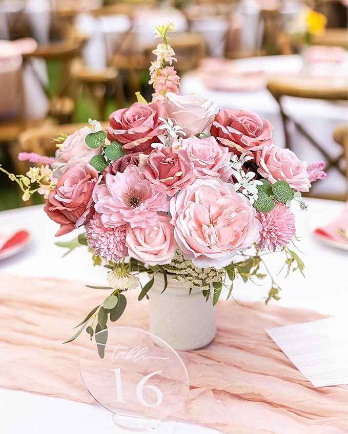 Pink Rose Artificial Flowers Dusty Fake Flower Bulk for DIY Wedding Bouquet Bridal Baby Shower Decorations Party Table Centerpieces Cake Decorating Silk Floral Arrangement Home Decor Indoor