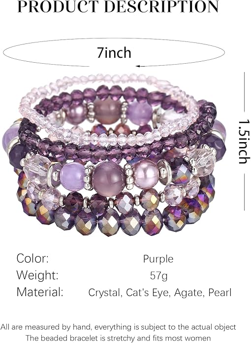 Noessla Beaded Boho Stretch Bracelet Colorful Stackable Crystal Beads Bracelets Trendy Costume Jewelry Mothers Day Gifts for Women