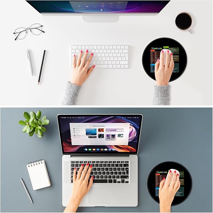 ITNRSIIET Mouse Pad Non-Slip Rubber Base Smooth Surface Stitched Edges Waterproof Durable Compatible with All Mice for Office & Gaming, Desk Accessory, Diameter 8.7 inch, WinShortcuts