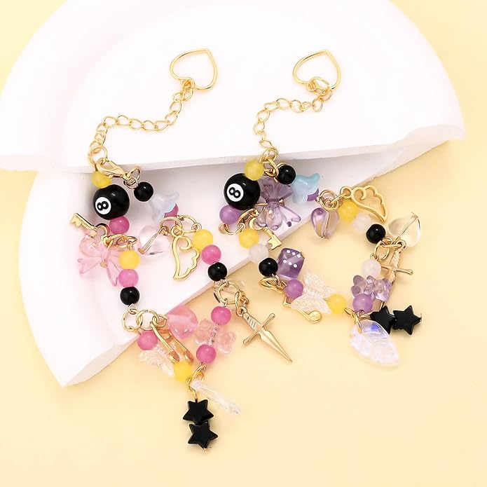 Black 8 Ball Charm Bracelet - Y2K Bow Dopamine Leaf Star Bracelets - Gift for Sister Bestie Friend