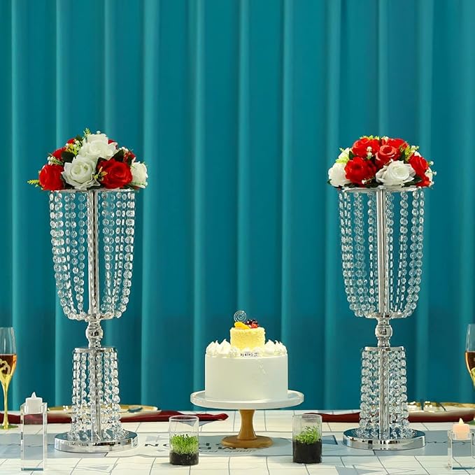Artificial Roses Flowers, 2 Pcs Flower Ball Arrangement Bouquets 15 Heads Plastic Roses with Base, Perfect for Wedding Party Valentines Table Decoration, Home Décor, Wedding Centerpieces（Red White）
