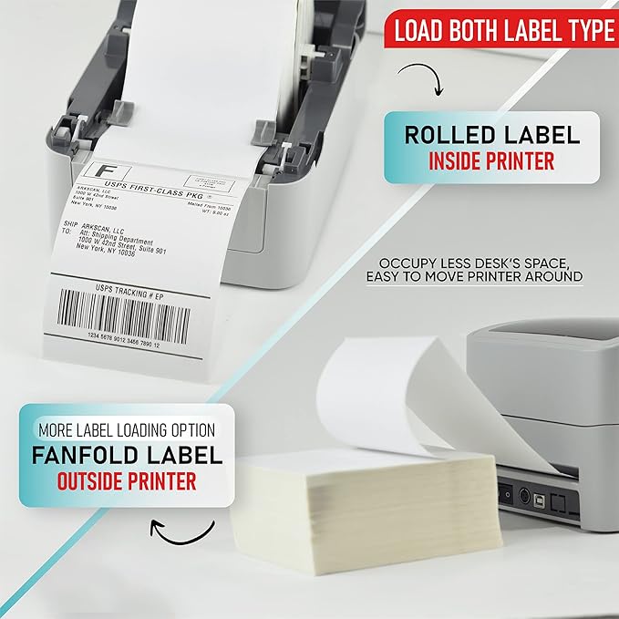 Arkscan 2054K-USB Upgraded 2054A Shipping Label Printer for Windows Mac Chromebook, Support Amazon Ebay Paypal Etsy Shopify ShipStation UPS USPS FedEx, fit Roll & Fanfold 4x6 Direct Thermal