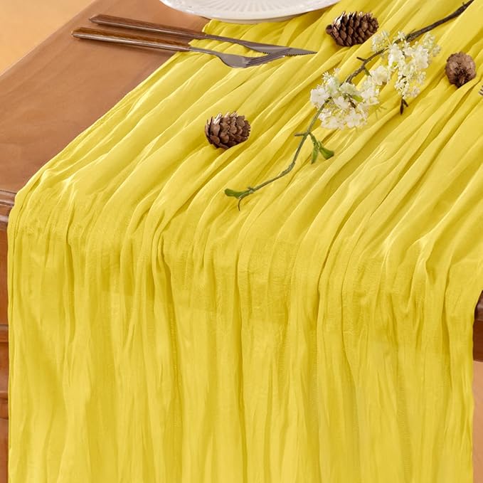 Yellow Table Runner Cheesecloth Table Runner 14FT Farmhouse Table Runners 160 Inches Fall Table Decor Dining Room Centerpiece Wedding Boho Baby Shower Birthday
