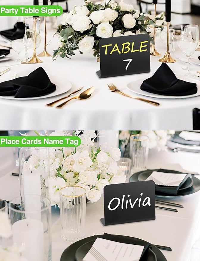 Herda 24 PCS Food Labels for Party Buffet 4"x3" Mini Chalkboard Signs for Birthday Bakery Place Cards Name Cards Food Tags for Wedding Table Signs Chalkboard Labels Includes 6 Wet Erase Markers
