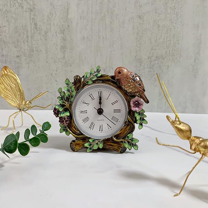 Decorative Mini Table Clock, Vintage Metal Silent Analog Quartz Battery Operated Table Top Clock for Living Room Decor Shelf