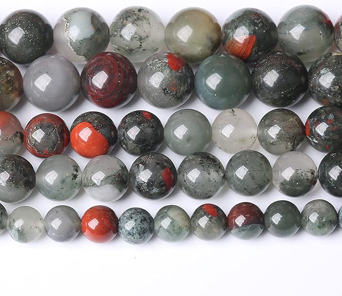 90PCS 8mm Natural African Bloodstone Beads Round Loose Gemstone Energy Healing Power Stone Beads for Jewelry Making DIY Bracelet 32" 2 Strands