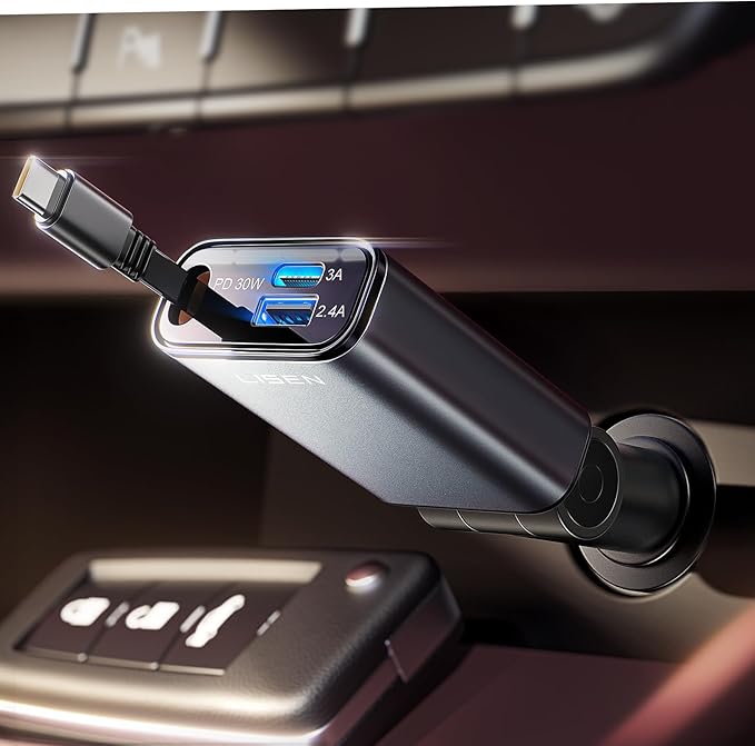 LISEN iPhone 16/15 Car Charger USB C Fast Charging Retractable,【60% Less Space,Mini】 57W Fast iPhone 16/15 USBC Type C Charger for 17 iPhone 16 15 Pro Max Plus，Samsung Galaxy S25/24 Z，Android