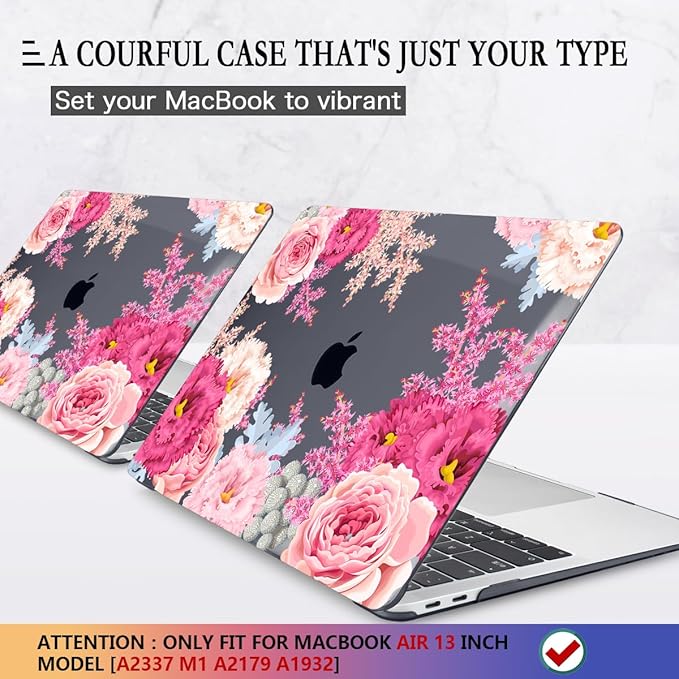 CISSOOK Floral Case Cover for MacBook Air 13 Inch 2020 2021 2019 2018 Release A2337 M1 A1932 A2179, Plastic Hard Shell Case with Keyboard Cover for MacBook Air 13" with Touch ID, Gorgeous Flowers