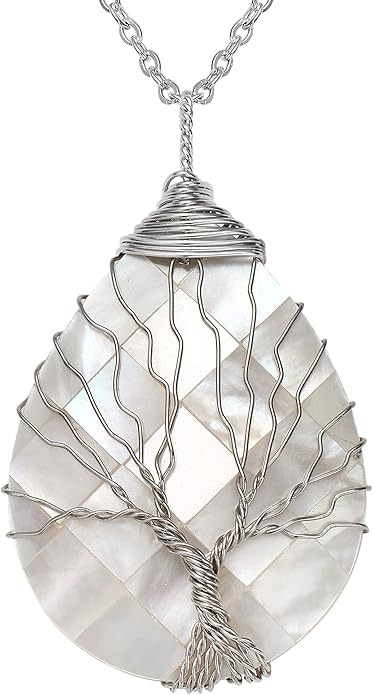 sedmart Tear Drop Abalone Shell Pendent Necklace Wire Wrap Abalone Shell Tree of Life Pendant Necklace Fashion Necklace Jewelry for Women handmade necklace mothers day necklace for mom jewelry