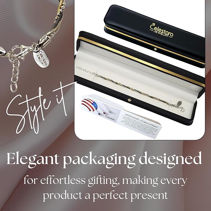 925 Sterling Silver Chain, Italian-Made Jewelry Set with Gold Tone Accent (Luxurious Leather Gift Box Included)