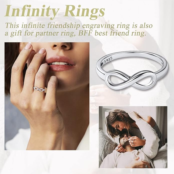 Suplight 925 Sterling Silver Ring Simple Infinity Knot Wedding Band Rings Love Knot Promise Ring for Women Size 4-12(with Gift Box)