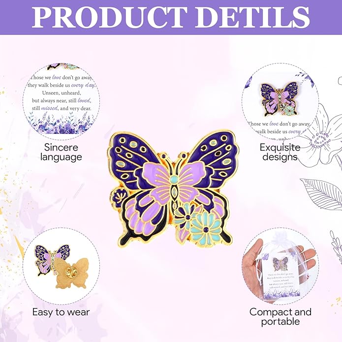 Funeral Favors for Guest Celebration of Life Favors Butterfly Pins Brooches Organza Bags Thank You Cards for Memorial Party Supplies Guest Family Friends Return Favors Funeral Gifts