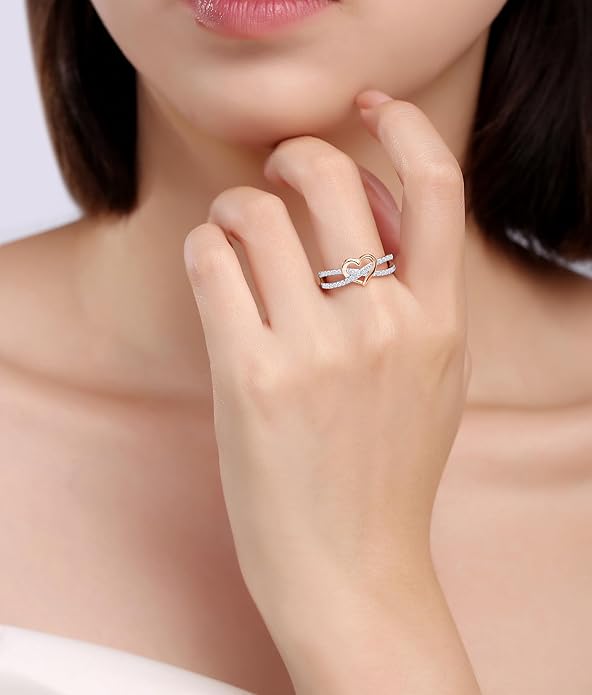 Infinity Heart Promise Ring Natural Diamond, Cubic Zirconia, Moissanite or Lab Grown Diamond Split Shank Engagement Ring for Women 10K Solid Gold Or 14K Gold Over Sterling Silver Jewelry Gift for Her