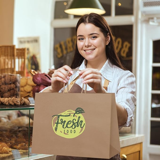 MESHA Large Paper Bags 16x6x12 Inch,Brown Kraft Gift Bags 50 Pack Bulk, Crafts Shopping Bag For Retail Wedding Party Favor Small Business Grocery
