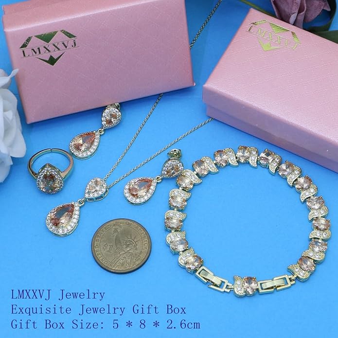 LMXXVJ Teardrop Jewelry Set for Women，Necklace Earrings Adjustable Ring Bracelet Set Fashion Formal Platinum/Gold/Rose Gold Jewelry Gift Girl/Mom/Wife/Grandmother/Best Friend/Aunt