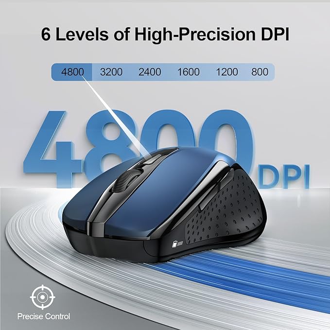 TECKNET Wireless Mouse (2.4G & BT5.0/3.0) Silent 4800 DPI Computer USB A & Bluetooth Mouse 6 Buttons, Wide Compatibility - Blue