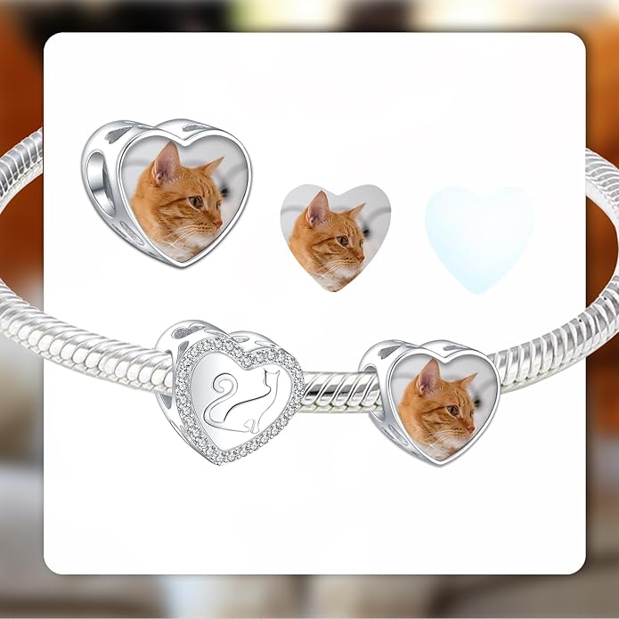 Annmors Personalized Photo Charm for Bracelet Necklaces,925 Sterling Silver Charm Love Heart Shaped Engraved Customize Picture Gift for Birthday Mother's Day Christmas,Bead Charms Jewelry for Women