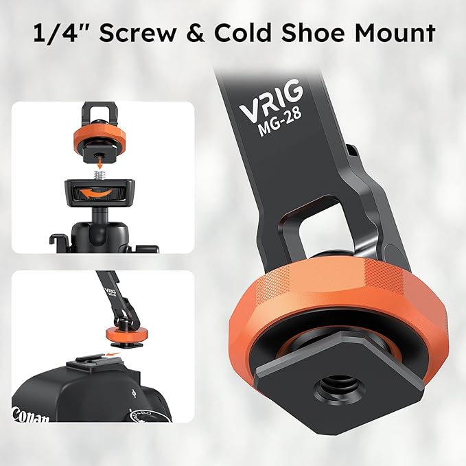VRIG MG-28 Magnetic Phone Tripod Mount,1/4" Thread Cold Shoe 360° Rotation,for iPhone16 15 14 13 12 Pro All Series,Magnetic Ring Magsafe iPhone Tripod Mount Adapter