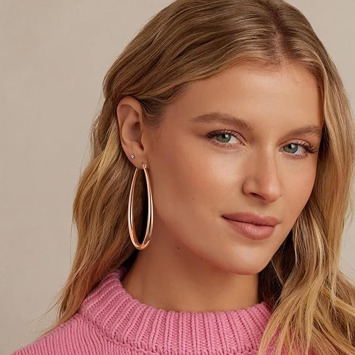 Gacimy Chunky Hoop Earrings for Women, 14K Gold Plated Oval Hoop Earrings with 925 Sterling Silver Post