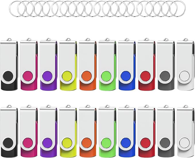 Flash Drives 32GB 20 Pack with Keychains, Wooolken Swivel USB 2.0 Thumb Drives Bulk USB Drive Memory Stick Data Storage Pack (Mixcolors)