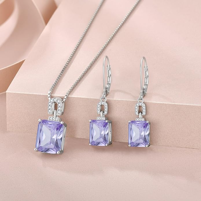 Emerald Cut Earrings 925 Sterling Silver Baguette Birthstone Dangle Drop Leverback Earrings Jewelry Gifts for Women