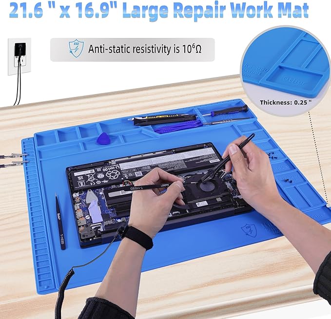 Kaisi Large Anti Static Mat with Grounding Accessories,Heat Resistant Silicone Soldering Mat,Magnetic Work ESD Pad for pc building, Electronics, Laptop, Cellphone Repair Soldering 21.6" x 16.9"