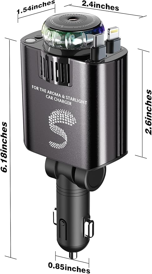 Retractable Car Charger USB C Fast Charging 120W, Car Accessories Cigarette Lighter Adapter with Aromatherapy Starlight, Car Charger iPhone16 15 14 13 12 11 Essentials Gift for Travelers, Men, Women