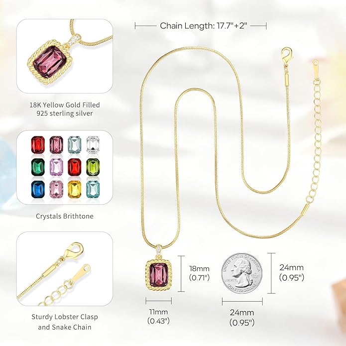 Valentine's Day Gifts for Her-18K Gold Plated Dainty Square Crystal Birthstone Necklace,Gold Jewelry for Women,Anniversary Birthday Gifts for Women Her Wife Girlfriend Mom Womens Necklace Jewelry