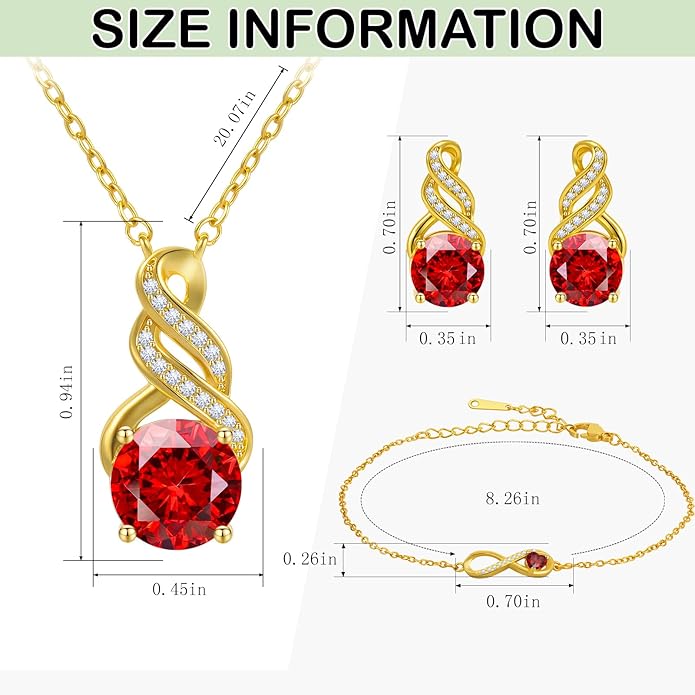 Jewelry Sets for Women-18K Gold Plated Dainty Birthstone Pendant,Trendy Necklace Earrings Infinity Bracelets Set,Ideal Jewelry Gifts for Her Mom