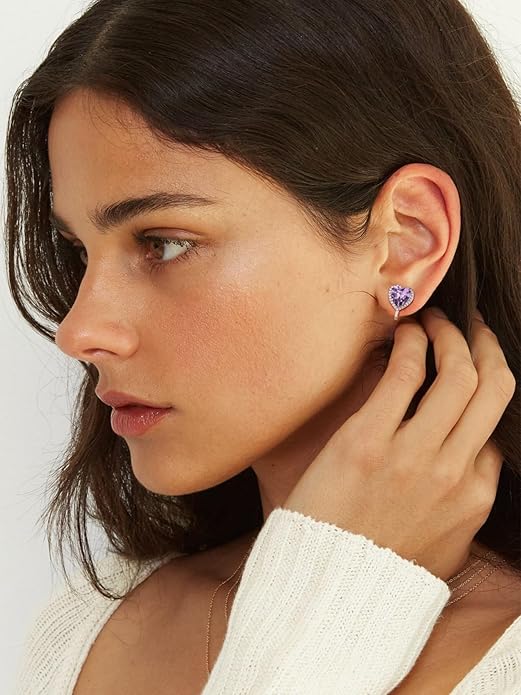 FindChic Sparkling Birthstone Clip On Earrings for Women, Silver Plated Stud Earrings 8MM Cubic Zirconia Non Pierced Studs, 12 Months Birthday Jewelry Gift