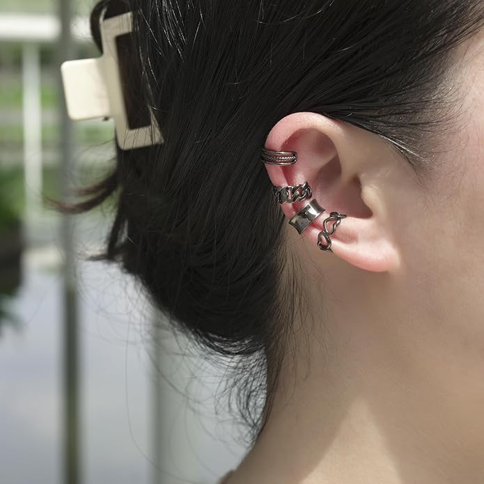 CHIC & ARTSY 925 Sterling Silver Ear Cuffs for Women, Non Piercing Clip On Cartilage Cuffs, Adjustable Fake Conch & Helix Earrings, Gold Plated & Oxidized Various Styles