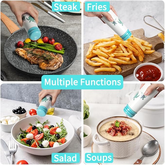 Salt and Pepper Shakers Set - HAPPY KIT 2-Count Ceramic Salt and Pepper Grinder Set with Silicone Lid and Funnel for Table, RV, Camp, BBQ Gift Box Ready (Sunflower)