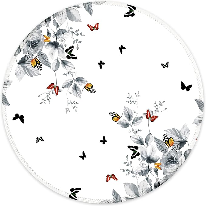 ITNRSIIET Round Mouse Pad with Stitched Edge Premium-Textured Waterproof Non-Slip Rubber Base Desktop Protection Mat Diameter 8.7 inches, Flowers and Butterflies
