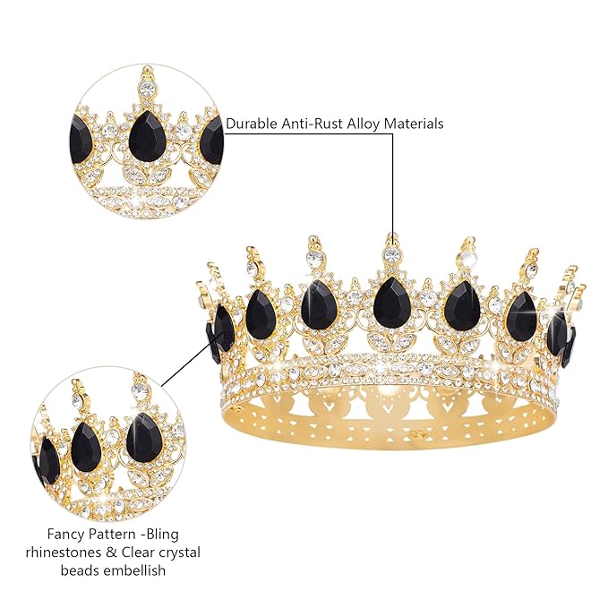 Queen Crown Rhinestone Wedding Crowns and Tiaras for Women Costume Party Hair Accessories Princess Birthday Crown Crystal Bridal Crown (Golden&black Crown)