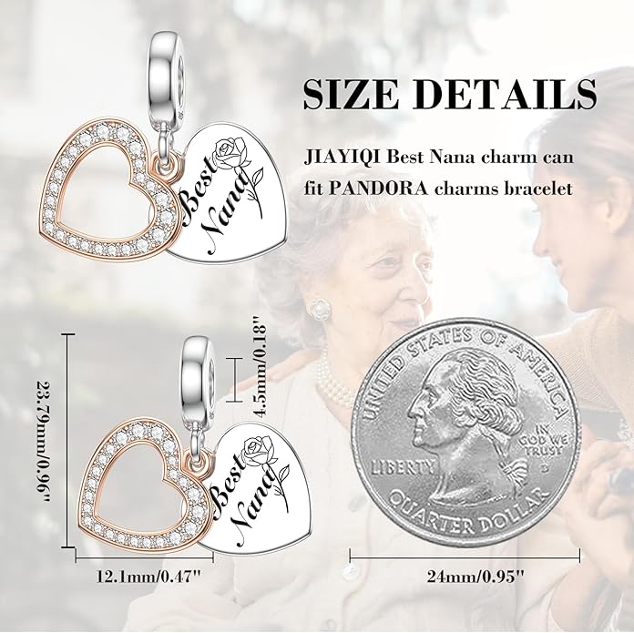 JIAYIQI Mother Sister Daughter Wife Charms Fit Charms Bracelet Necklace with Double Heart Love Charms 925 Sterling Silver Beads for Women Jewelry
