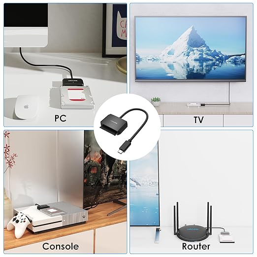 WAVLINK SATA to USB Type-C Hard Drive Cable, 5Gbps USB C to Sata Cable Support UASP, External Hard Drive SATA I/II/III Connector 2.5" SSD/HDD and 3.5" HDD up to 20TB, Power Adapter Included